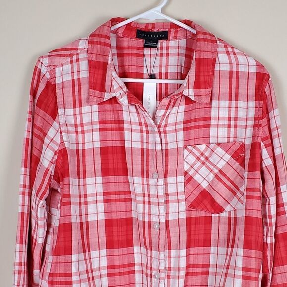 Sanctuary Red Pop of Love Plaid Hayley Tie Front Shirt - Picture 3 of 9